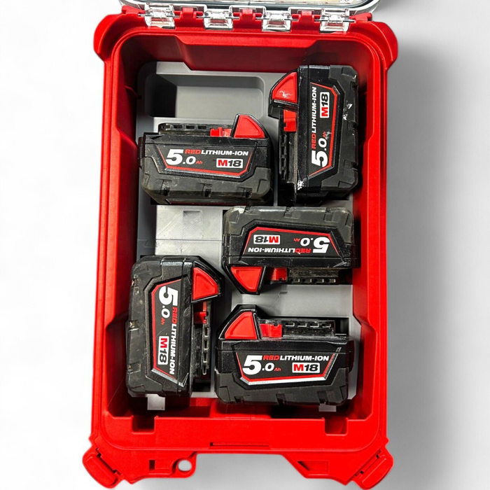 M18 Battery Holder for Milwaukee Packout – 5 Slot Insert | Fits Compact Organiser 4822-8435 Secure, Organised Battery Storage