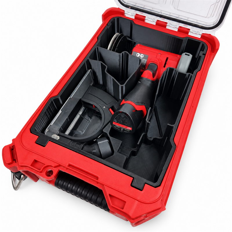 Compact-only cut-off insert close-up with M12 tool and dust-extraction shoe