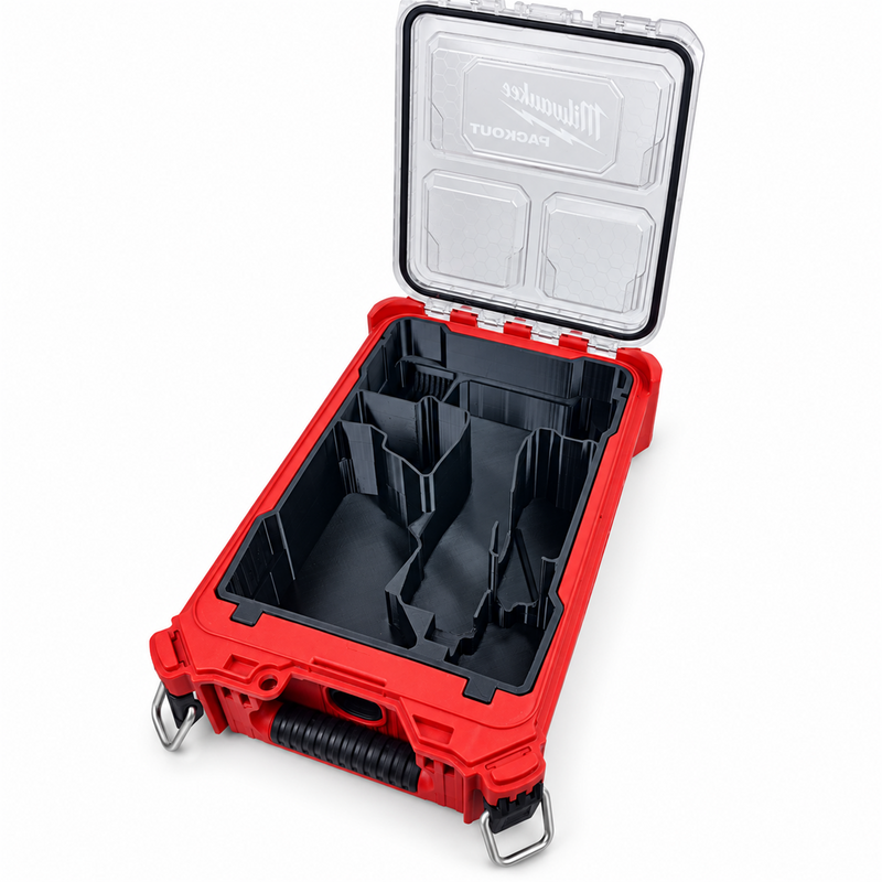 Full view of compact-only insert inside open PACKOUT Compact Organiser