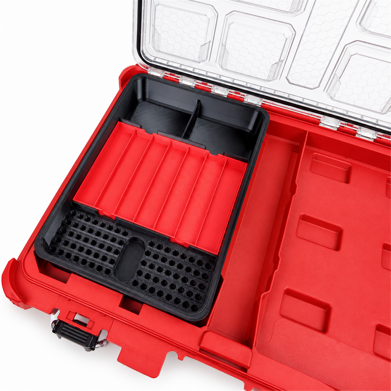 Close-up of bit holders and removable tray fitted in PACKOUT insert