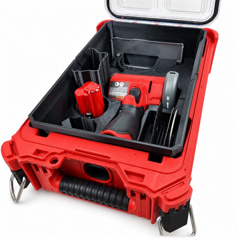 Dual-fit M12 cut-off insert loaded in PACKOUT Compact Organiser