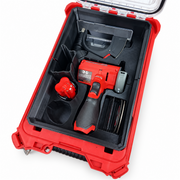 Dual-fit insert close-up showing cut-off tool and accessory storage