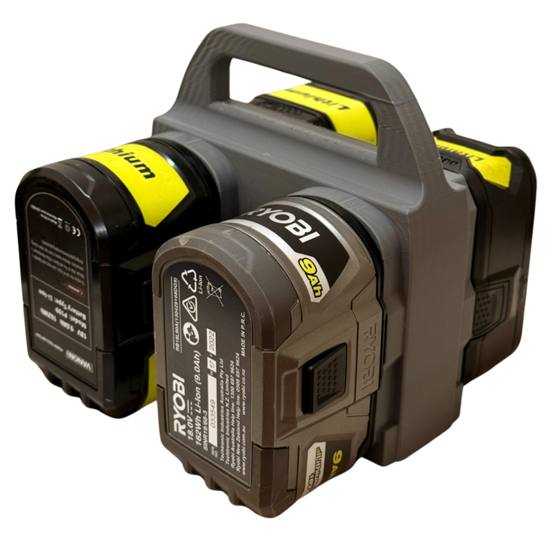 Ryobi 18V Battery Caddy – 4-Slot Holder | Portable Battery Carrier | PETG | Australian Made