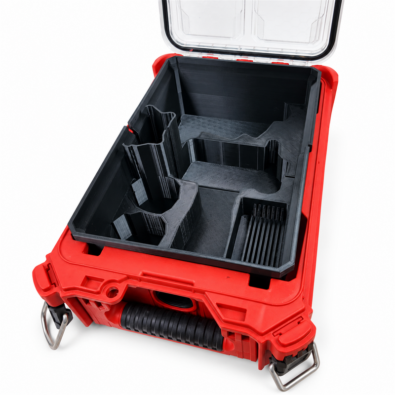 Empty dual-fit M12 cut-off insert showing tool and disc compartments