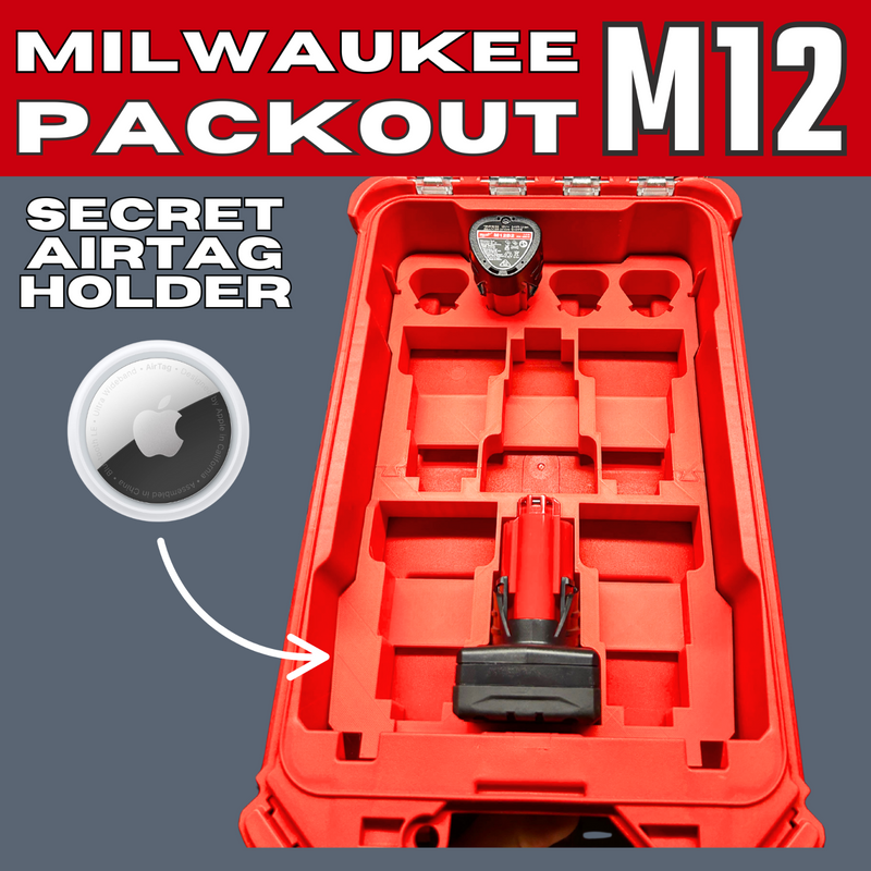 Milwaukee Packout Insert – M12 Battery Holder with Hidden AirTag Slot Stores 10 × M12 Batteries