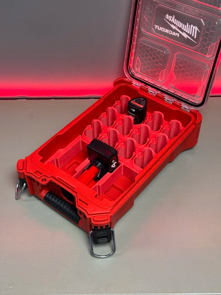 Milwaukee PACKOUT M12 Barrel (12 Slot) + High Output (3 Slot) Battery Holder