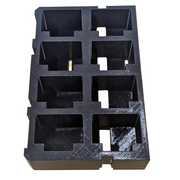 A black plastic battery holder insert designed for the Milwaukee PACKOUT 2-Drawer System, capable of holding 8 M18 batteries.