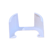 A white Eero 6 wall mount made of PETG material, placed on a wooden surface.