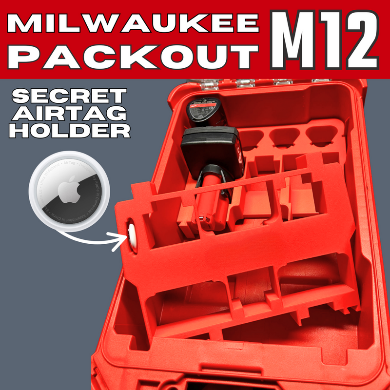 Milwaukee Packout Insert – M12 Battery Holder with Hidden AirTag Slot Stores 10 × M12 Batteries