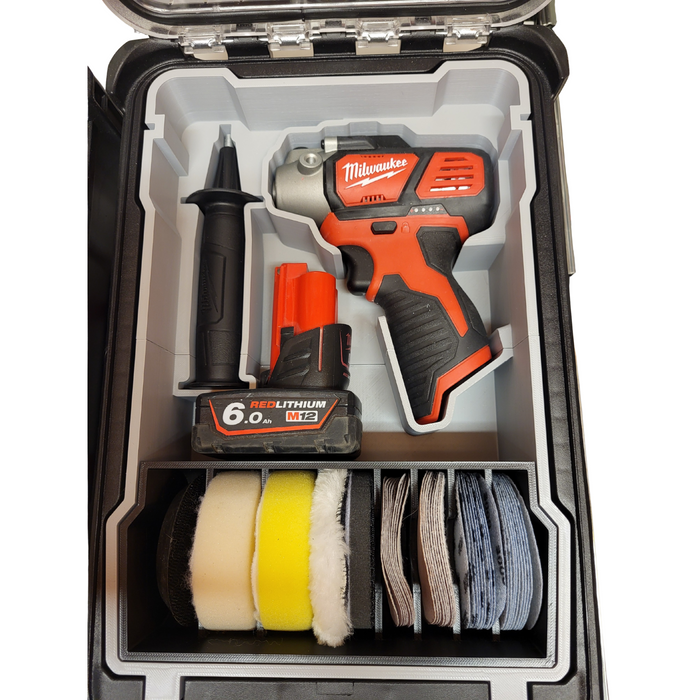 Milwaukee Packout Compact Organiser Insert for M12 Polisher – With Removable Bin for Polishing Mops & Discs – PETG Made in Australia