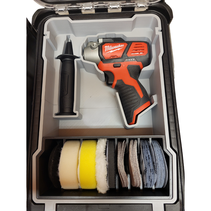 Milwaukee Packout Compact Organiser Insert for M12 Polisher – With Removable Bin for Polishing Mops & Discs – PETG Made in Australia