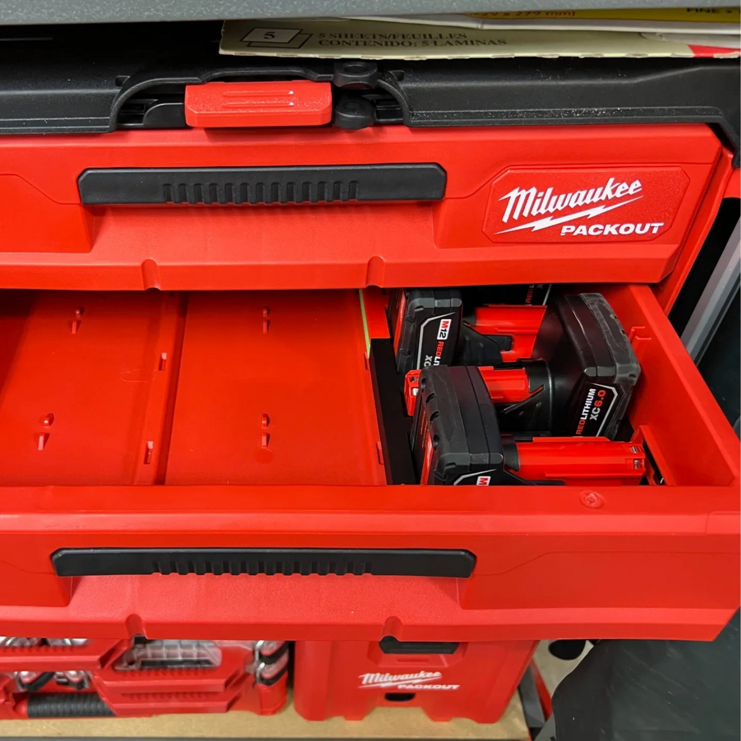 Milwaukee PackOut Drawer M12 XC Insert – Custom Battery Storage Solution