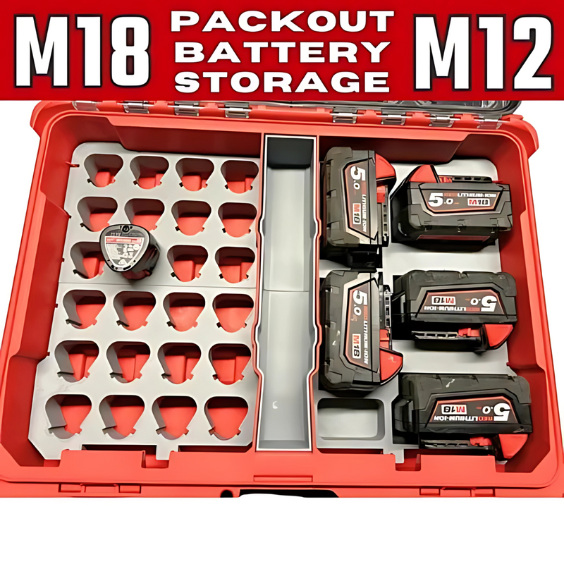 Milwaukee M18 & M12 Battery Holder Packout Insert – Stores 25 Batteries