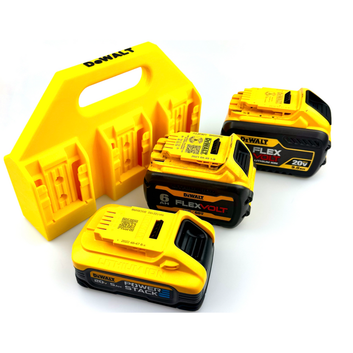 DeWALT 20V / 20V Max Battery Caddy – 4 or 6 Slot Holder - Store Batteries with This 3D Printed Tool | Perfect Home Improvement Gift for Him