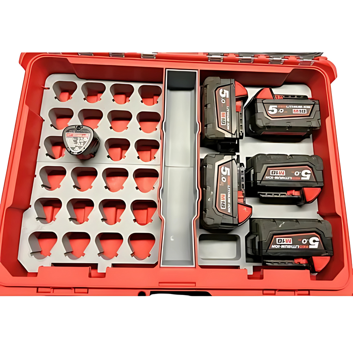 Milwaukee M18 & M12 Battery Holder Packout Insert – Stores 25 Batteries Fits Full-Size Packout Organiser 48228430 | A1 Tools Australia