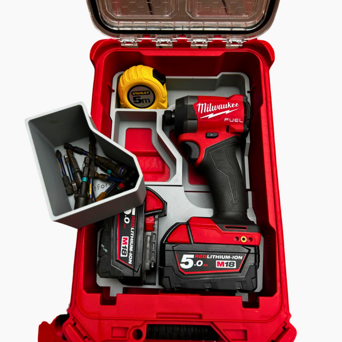 Milwaukee Packout Insert – Gen 3 M18 FUEL Impact Driver + 2-Battery Holder Fits Compact Packout Organiser 48-22-8435 | Model M18FID2-0