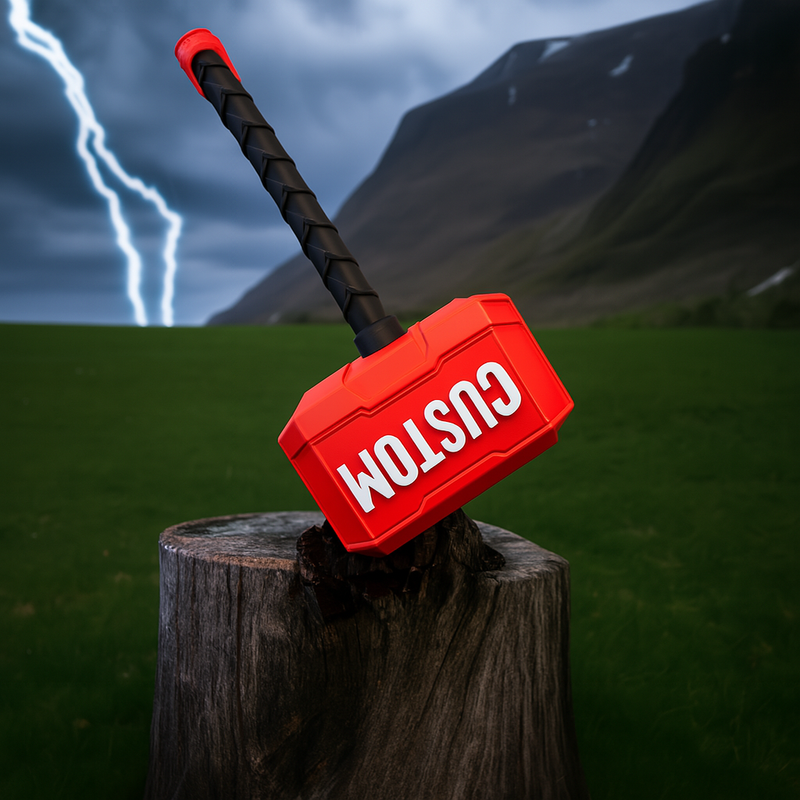 Red & Black Thor’s Hammer Display Piece | Tool-Inspired Collectible for Tradies & Fans