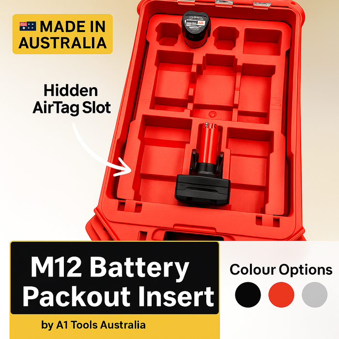 Milwaukee Packout M12 Battery Insert with Hidden AirTag Slot – Holds 10 Batteries | Australian Made