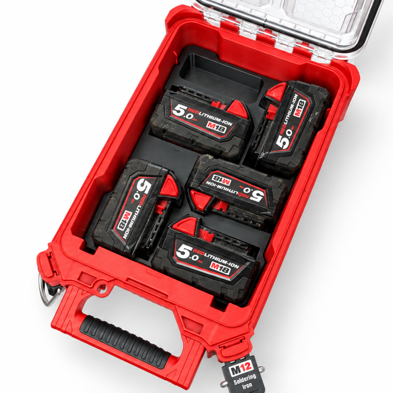 M18 Battery Holder for Milwaukee Packout – 5 Slot Insert | Fits Compact Organiser  4822-8435