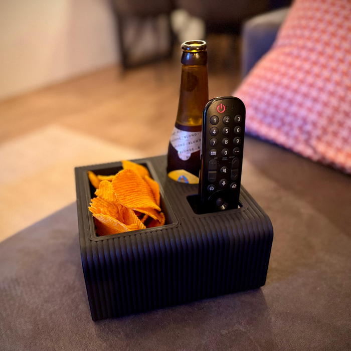 Modern Couch Caddy – 3D-Printed Sofa Organiser for Drinks, Snacks & Remote Aussie-Made | Removable Centre Container