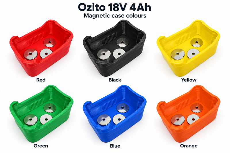 Magnetic Battery Case for Ozito 18V Power X Change 4Ah — 2 or 3 Magnets