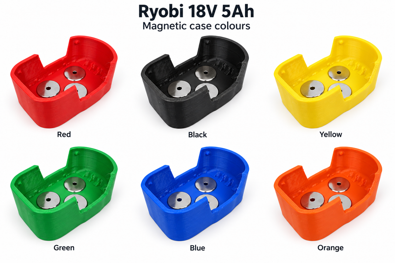 Magnetic Battery Case for Ryobi ONE+ 18V 2Ah/5Ah — 2 or 3 Magnets