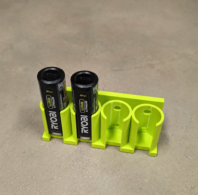 Four Slots Ryobi Green (As pictured) colour variant — Ryobi USB Lithium Battery Holder Wall Mount - Battery Storage