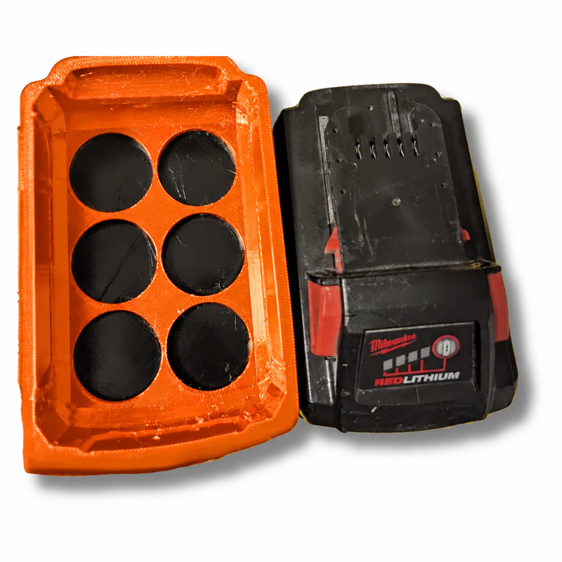 M18-high-output Orange colour variant — Milwaukee M12 & M18 Soft Plastic Magnetic Battery Base Covers | TPU | Neodymium Magnets