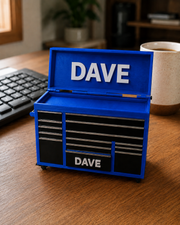 180mm Deep Blue colour variant — Personalised Mini Tool Chest – Custom Name on Lid & Drawer | Gift for Dad