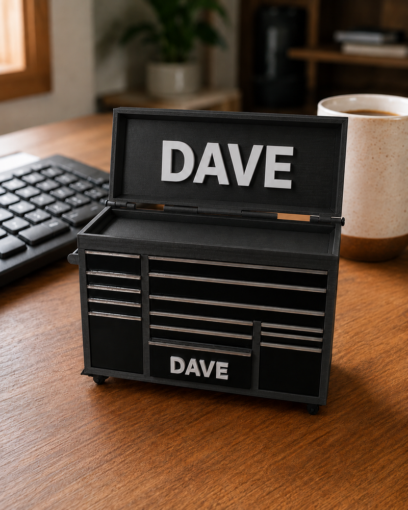 180mm Graphite Black colour variant — Personalised Mini Tool Chest – Custom Name on Lid & Drawer | Gift for Dad