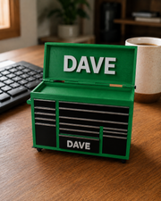 180mm Tradie Green colour variant — Personalised Mini Tool Chest – Custom Name on Lid & Drawer | Gift for Dad