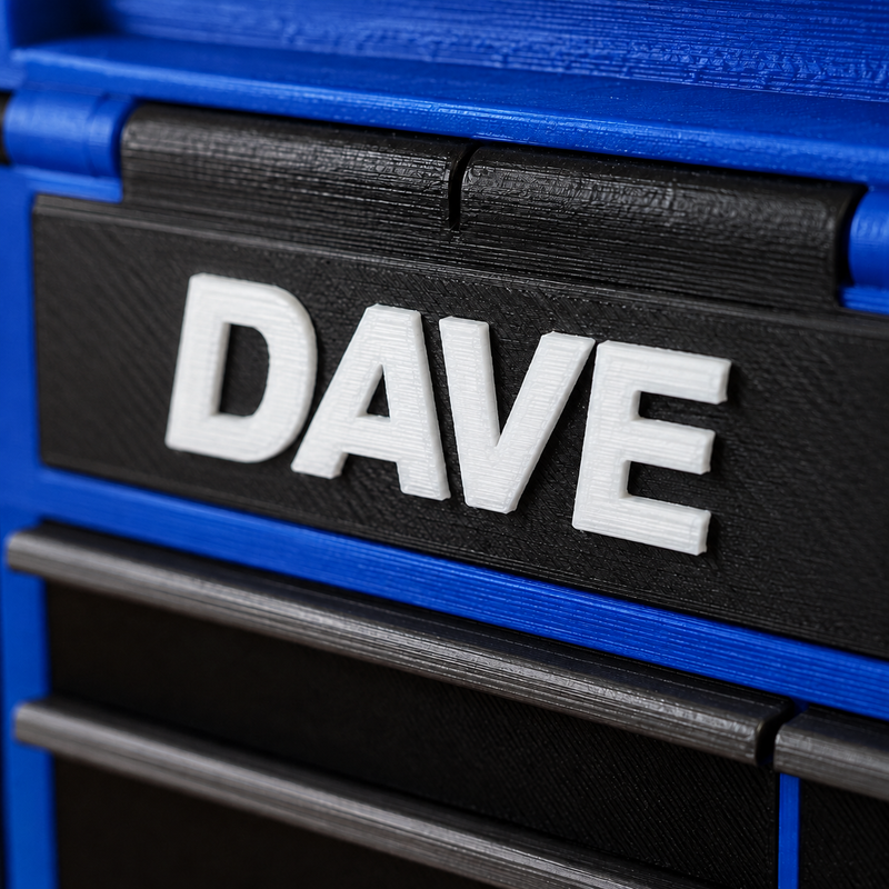 Colour Detail Deep Blue colour variant — Personalised Mini Tool Chest – Custom Name on Lid & Drawer | Gift for Dad