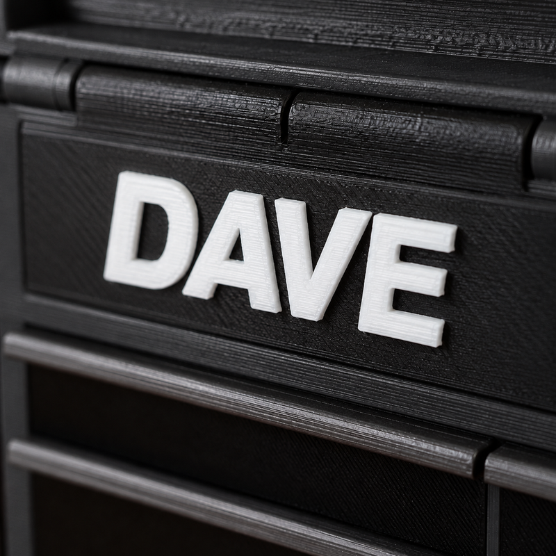 Colour Detail Graphite Black colour variant — Personalised Mini Tool Chest – Custom Name on Lid & Drawer | Gift for Dad