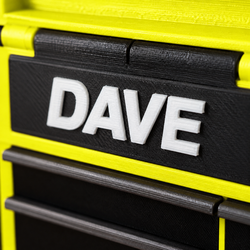 Colour Detail High-Vis Yellow colour variant — Personalised Mini Tool Chest – Custom Name on Lid & Drawer | Gift for Dad