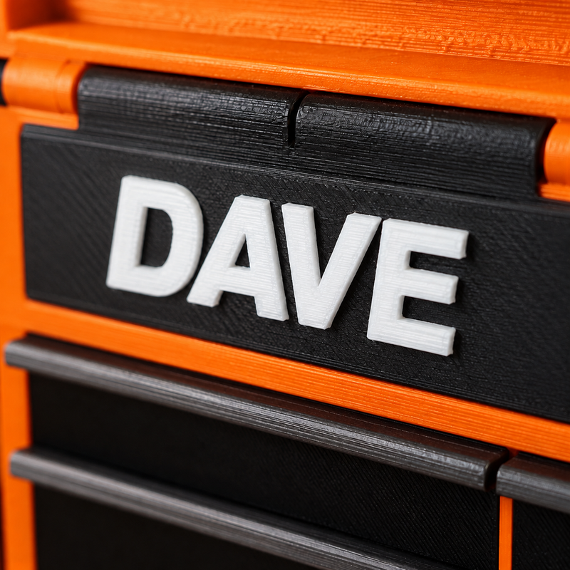 Colour Detail Orange colour variant — Personalised Mini Tool Chest – Custom Name on Lid & Drawer | Gift for Dad