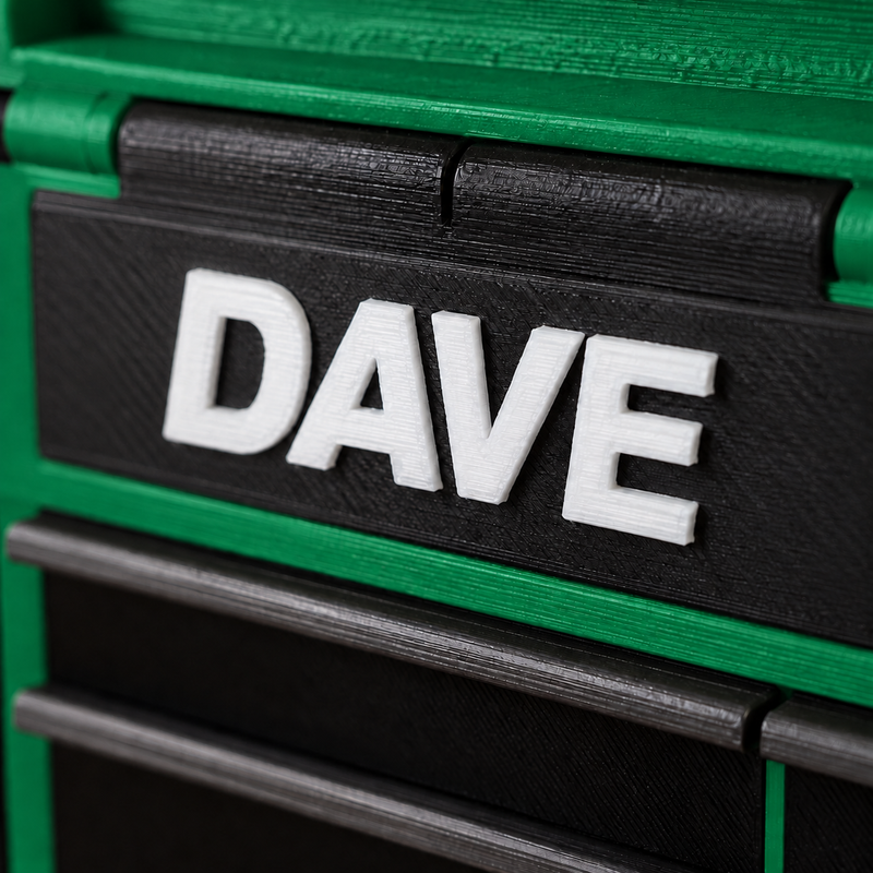Colour Detail Tradie Green colour variant — Personalised Mini Tool Chest – Custom Name on Lid & Drawer | Gift for Dad