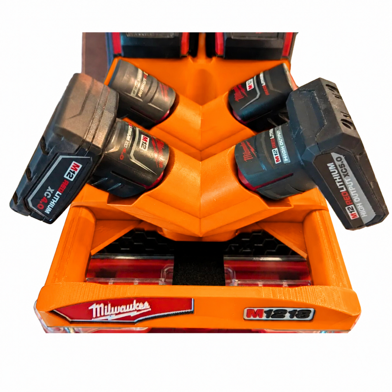 Orange colour variant — Milwaukee M12/M18 Packout Battery Caddy | Holds 4x M12 & 2x M18 Batteries | 3D Printed | Australian Made