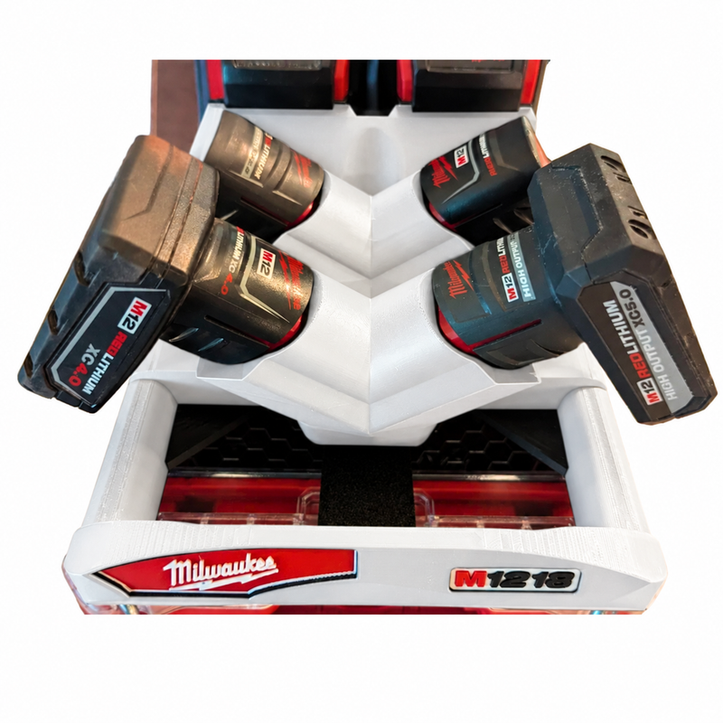 White colour variant — Milwaukee M12/M18 Packout Battery Caddy | Holds 4x M12 & 2x M18 Batteries | 3D Printed | Australian Made