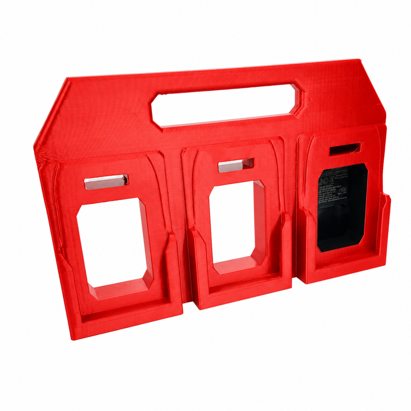 6 slot Red colour variant — AEG 18V Battery Caddy — 4-Slot or 6-Slot Portable Carry Holder (PETG, Australian Made)