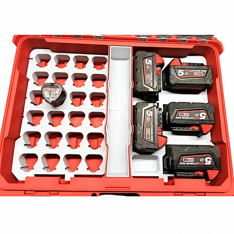 White colour variant — Milwaukee M18 & M12 Battery Holder Packout Insert – Stores 25 Batteries