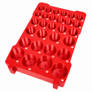 Red colour variant — Milwaukee Mechanics Packout Tray – Metric 29-Piece Deep-Socket Holder Fits Milwaukee Packout Compact Organiser (48-22-8435)