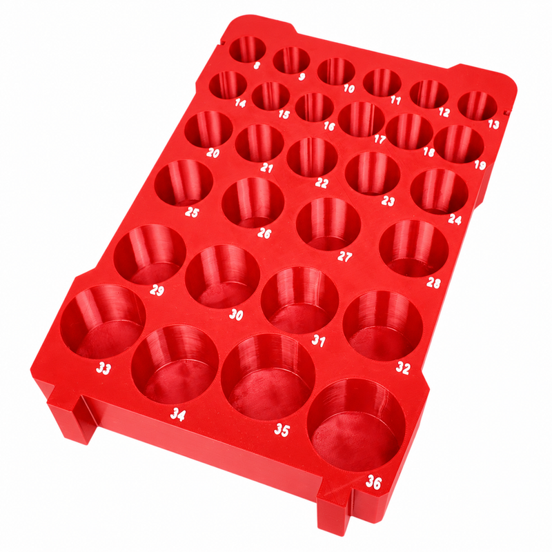 Red colour variant — Milwaukee Mechanics Packout Tray – Metric 29-Piece Deep-Socket Holder Fits Milwaukee Packout Compact Organiser (48-22-8435)