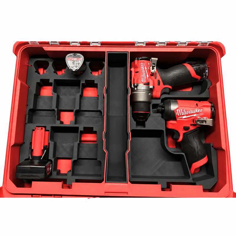 Black colour variant — Milwaukee M12 Dual-Tool Packout Insert – Drill / Impact + 8-Battery Holder