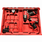 Red colour variant — Milwaukee M12 Dual-Tool Packout Insert – Drill / Impact + 8-Battery Holder