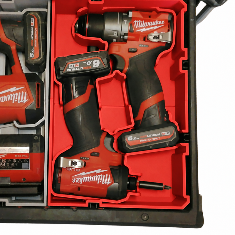 Red colour variant — Milwaukee M12 Gen 3 Drill + Impact Packout Drawer Insert