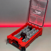 Gray colour variant — Milwaukee PACKOUT M12 Barrel (12 Slot) + High Output (3 Slot) Battery Holder