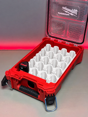 White colour variant — Milwaukee PACKOUT M12 Barrel Battery Holder – 20 Slot