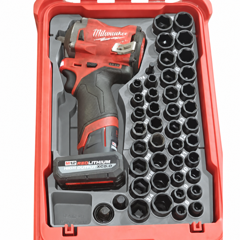 Gray colour variant — Milwaukee Packout Insert — M12 Gen 2 Impact Wrench + 43pc 3/8" Socket Set Combo (Fits 48-22-8435)