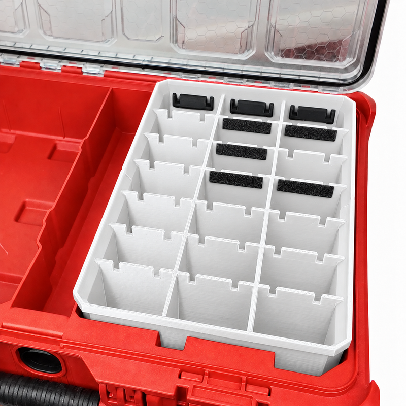 White colour variant — Milwaukee Packout Bin Insert — Small Parts Organiser Insert for Compact Organiser (48-22-8435) & Packout Organiser (48-22-8430)