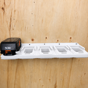 10-slot White colour variant — AEG 18V Wall Mounted Battery Holder — 4x or 6x Foot-Mount Wall Rack